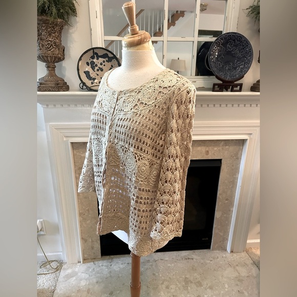 Chico's Creamy Gold Metallic Cardigan Sweater - Picture 7 of 8
